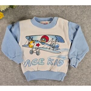Willow Bay Vintage 90s Ace Kid Airplane Crewneck Sweater Pullover Blue 0-6m